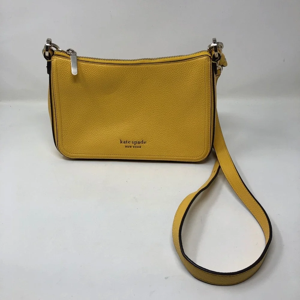 Kate Spade Hudson Medium Convertible Crossbody Purse Womens Small Yellow Leather - Picture 3 of 15